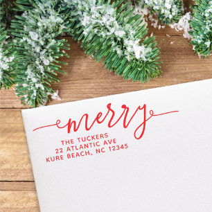 Sello Automático FERRY Script Navidades rojos simples Dirección de