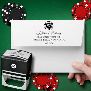 Sello Automático Fichas de póquer de monograma para boda de casino