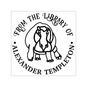 Sello Automático Fierce Hippotamus Line Art Library Nombre del libr