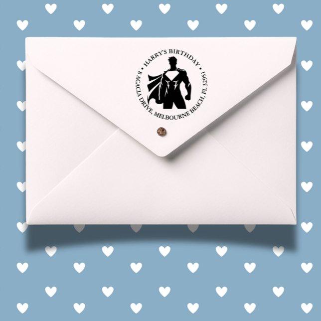 Sello Automático Fiesta de cumpleaños de Super Hero ( Easy to use, perfect for kids’ parties—add a fun touch today!)