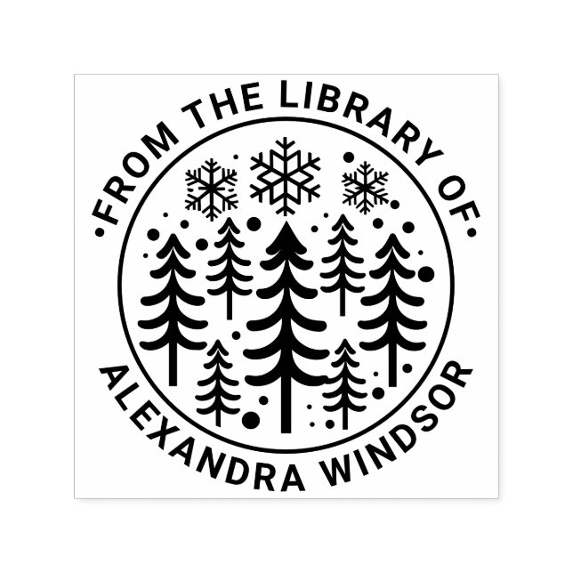 Sello Automático Fir Trees y Snowflakes Nombre del libro #2 (Diseño)