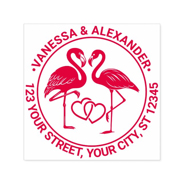 Sello Automático Flamingo Amo Pájaros Corazones #2 Nombre Dirección (Diseño)