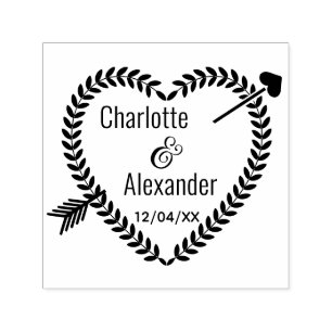 Sello Automático Flecha Pierced Heart Wreath #2 Pareja Nombres Fech