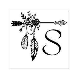 Sello Automático Flecha Rosa floral Boho Monograma inicial