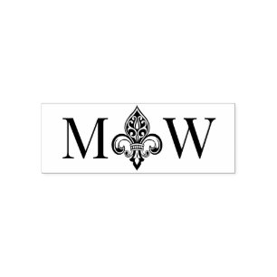 Sello Automático Fleur de Lis #26 Pareja Boda 2 Monograma inicial