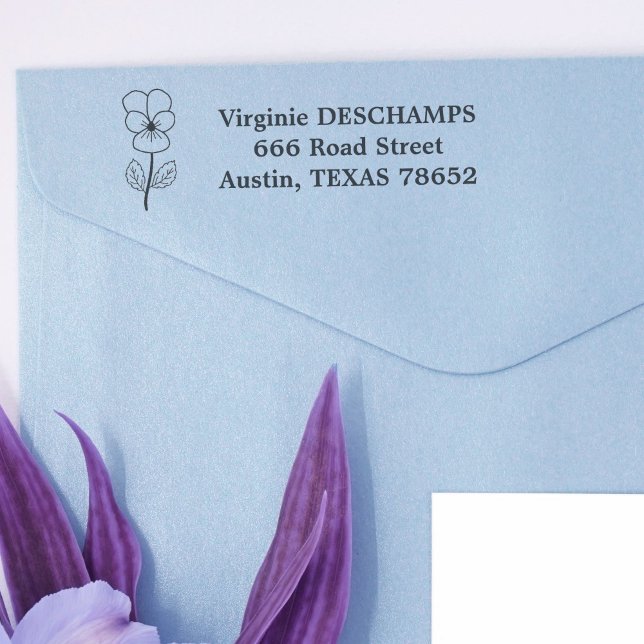 Sello Automático Flor botánica de arte de la línea de pansy salvaje (Botanical Wild Pansy Self-inking Stamp)