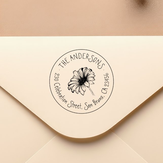 Sello Automático Flor dibujada a mano | Dirección de devolución de  (Stamp Mock-up)