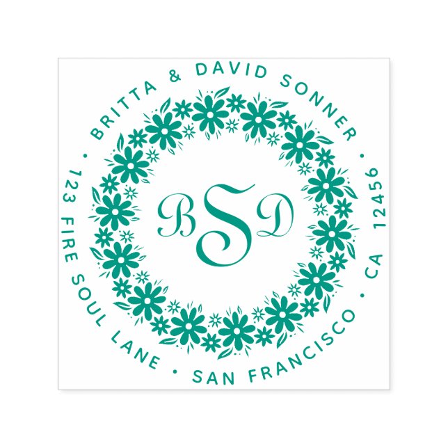 Sello Automático Flor floral 3 monogramos - dirección de retorno (Diseño)