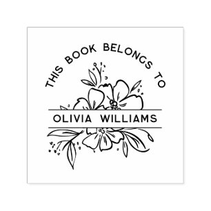 Sello Automático Floral Moderno Este Libro Pertenece A Nombre Perso