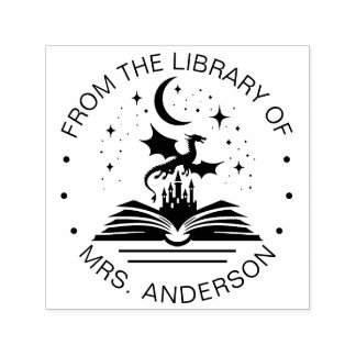 Sello Automático Floral Moon Cat Book Library Teacher