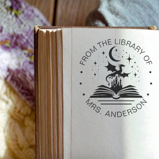 Sello Automático Floral Moon Cat Book Library Teacher