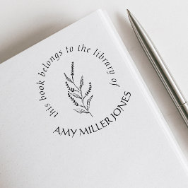 Sello Automático Floral Rústica Elegante Del Libro De La Biblioteca