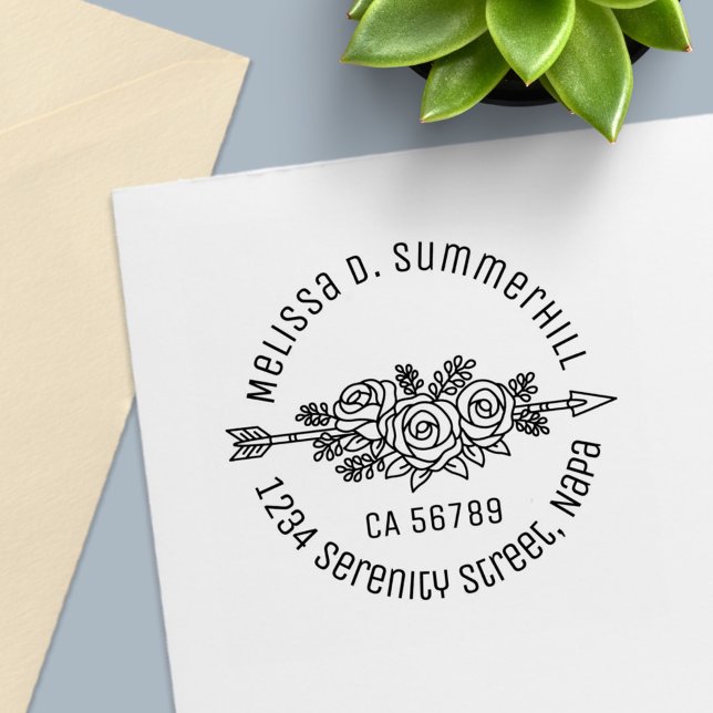 Sello Automático Floral Tribal Arrow, Flores Rosas Dirección redond (Subido por el creador)