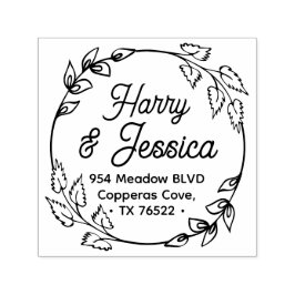 Sello Automático Floral Wreath Couple Return Address Rubber Stamp