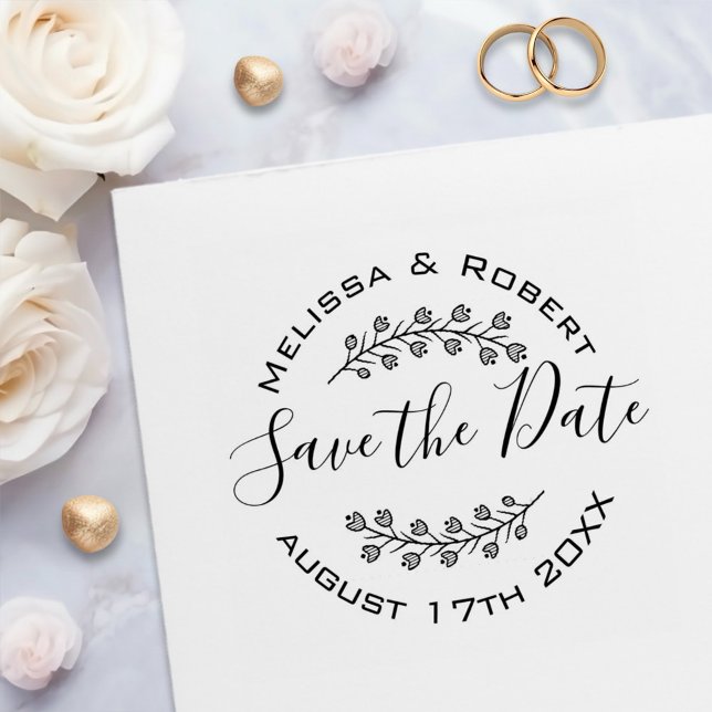 Sello Automático Floral Wreath Modern Wedding Save the Date (Subido por el creador)