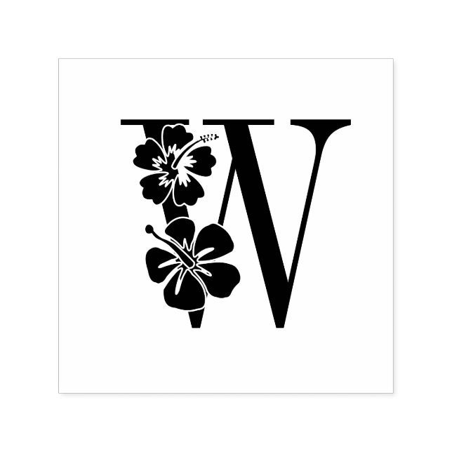 Sello Automático Flores de Hibisco sobre Monograma de Inicial Única (Diseño)