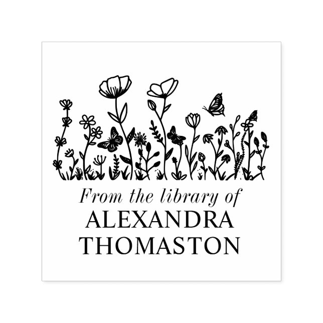 Sello Automático Flores Elegantes, Mariposas Nombre del libro de la (Diseño)