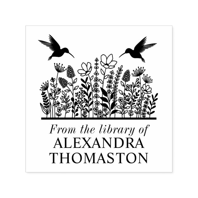 Sello Automático Flores silvestres #2 Hummingbirds Nombre del libro (Diseño)