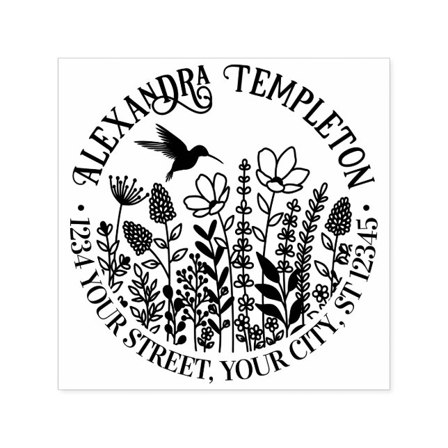 Sello Automático Flores silvestres y Hummingbird Dirección de devol (Diseño)