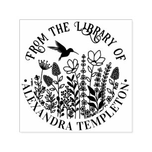 Sello Automático Flores silvestres y Hummingbird Nombre del libro #