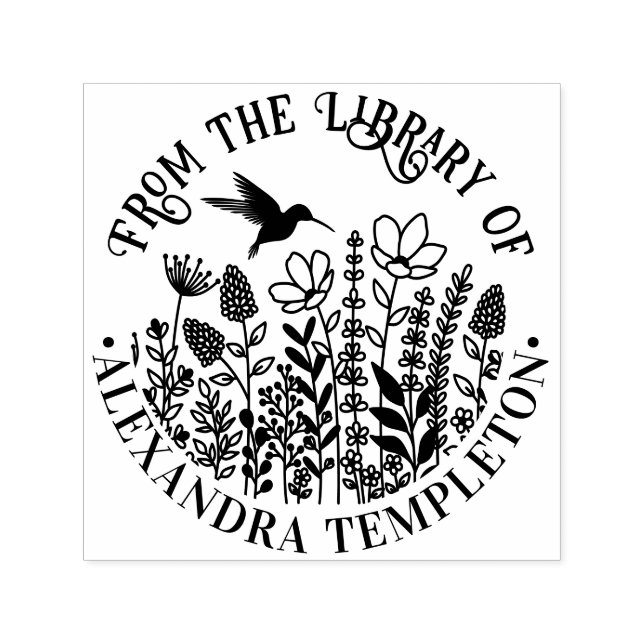 Sello Automático Flores silvestres y Hummingbird Nombre del libro # (Diseño)