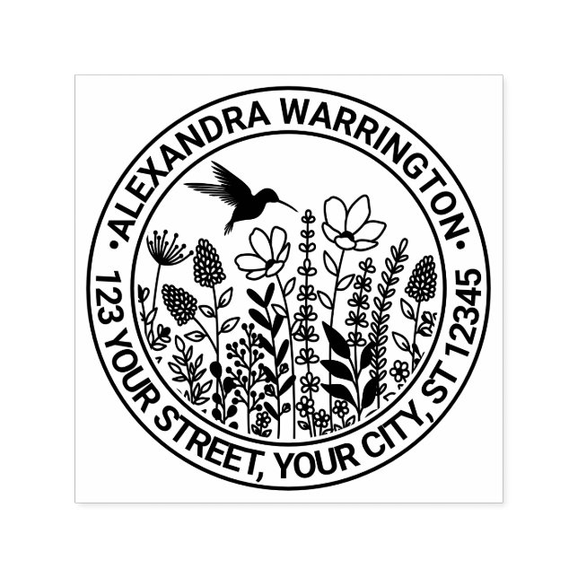 Sello Automático Flores silvestres y nombre de colibrí Dirección de (Diseño)