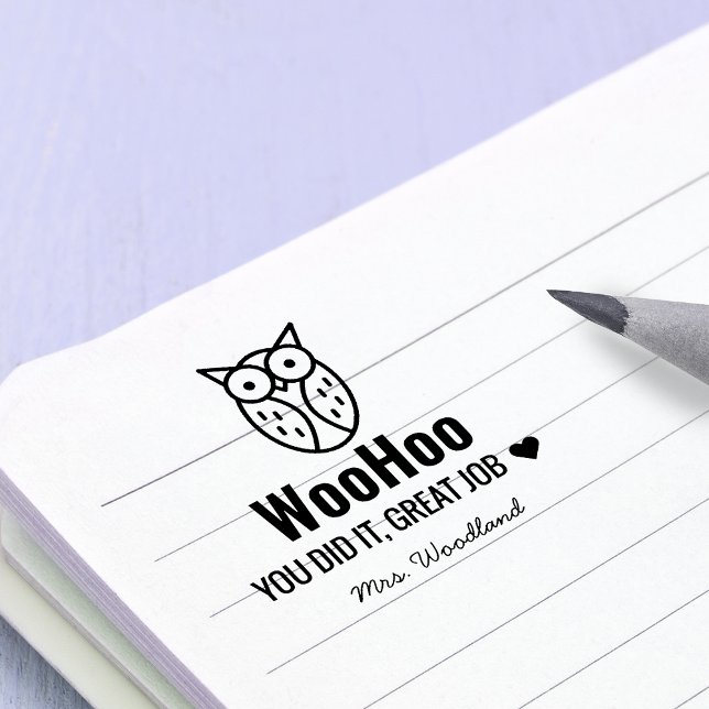 Sello Automático Fomento a profesores personalizados de WooHoo Owl (Encouragement WooHoo Owl Personalized Teachers Self-inking Stamp)