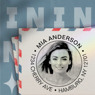 Sello Automático Foto personalizada, nombre y dirección de devoluci