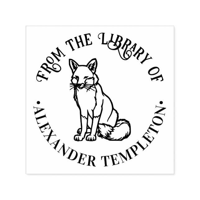 Sello Automático Fox rústica sentando "desde la biblioteca de" nomb (Diseño)