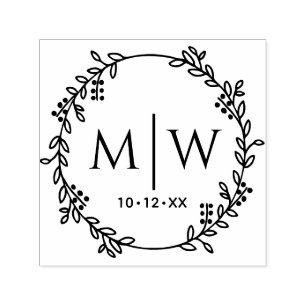 Sello Automático Fragmento botánico dos monograma Boda inicial