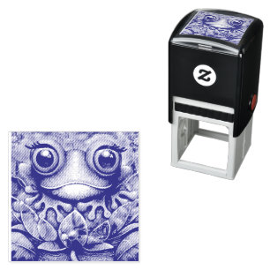 Sello Automático Frog Whimsical Abstract Pintura Art Floral Verde