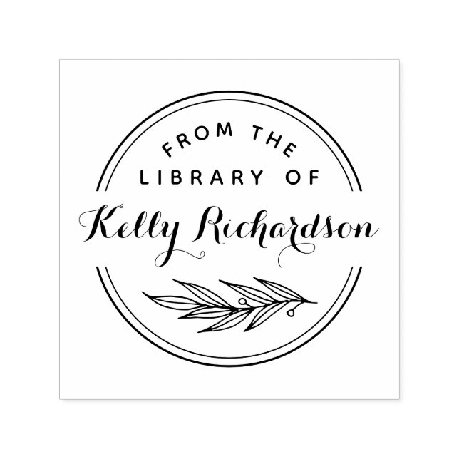 Sello Automático From The Library Of | Round Rustic Script & Branch (Diseño)