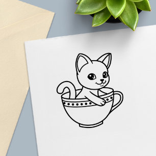 Sello Automático Gatito en una Taza - Gato en una Taza de Té