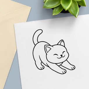 Sello Automático Gato Blanco Estirándose