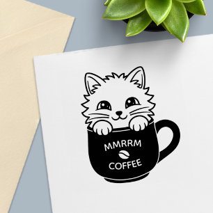 Sello Automático Gato de dibujos animados lindo en taza de café con