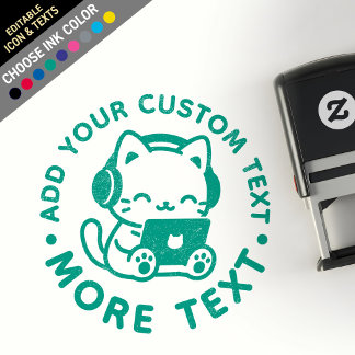 Sello Automático Gato de estudio Kawaii Chibi Lo-Fi personalizado p