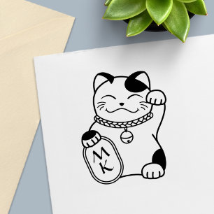 Sello Automático Gato de la Suerte Japonés Maneki Neko Monograma