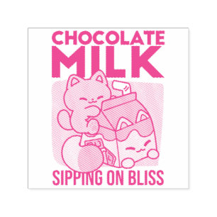 Sello Automático Gato de Leche Chocolate Kawaii – Bebida Acogedora 