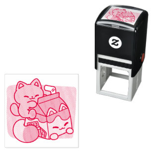 Sello Automático Gato de Leche Chocolate Kawaii – Bebida Acogedora 