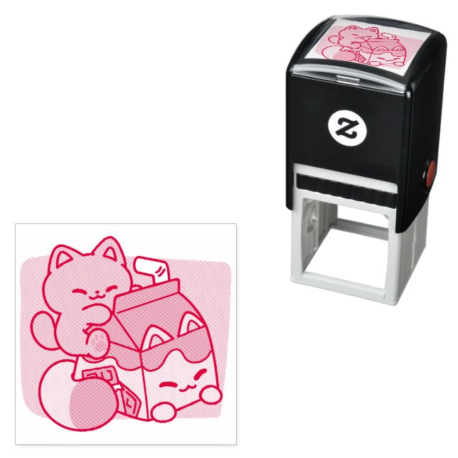 Sello Automático Gato de Leche Chocolate Kawaii – Bebida Acogedora  (In Situ)