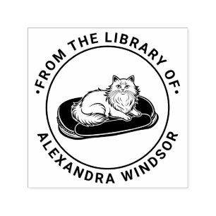 Sello Automático Gato de pelo largo en el nombre del libro de la bi