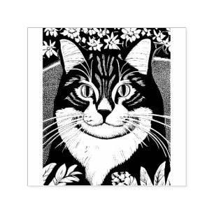 Sello Automático Gato de Tabby rodeado de flores