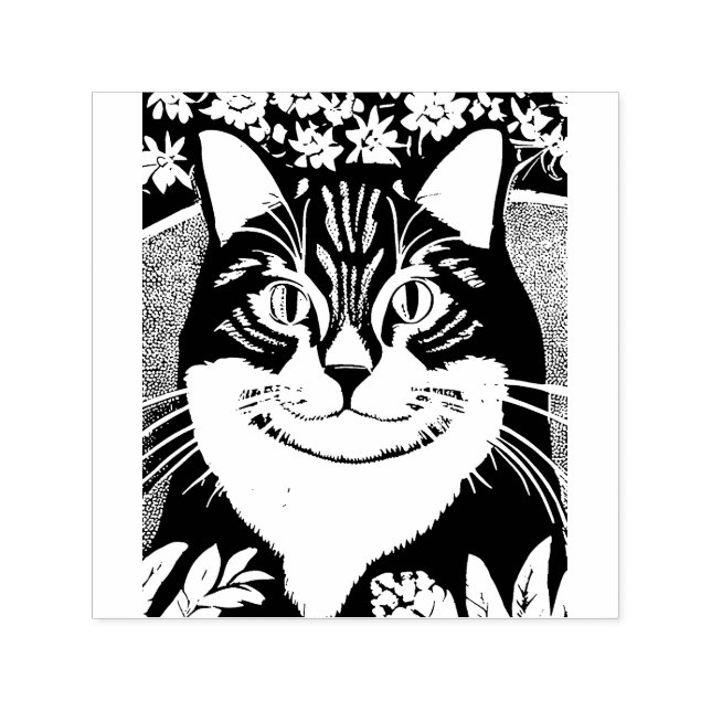 Sello Automático Gato de Tabby rodeado de flores (Diseño)