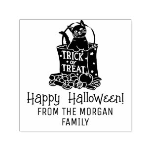 Sello Automático Gato en bolsa de Truco o Trato Feliz Halloween Des