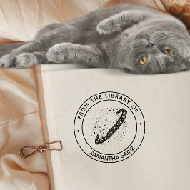 Sello Automático Gato espacial de la biblioteca del libro
