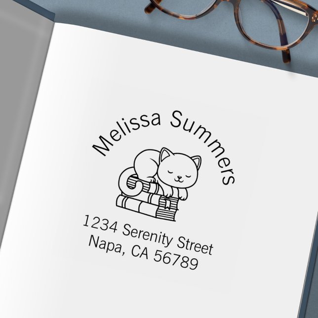 Sello Automático Gato feliz encima de la dirección de la pila de li (Subido por el creador)