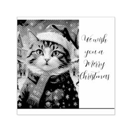 Sello Automático Gato Navideño Festivo con Gorro de Santa