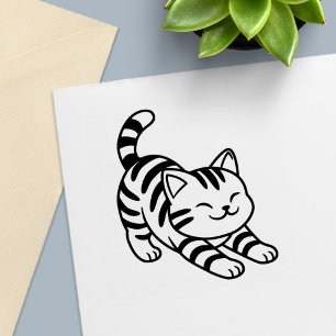Sello Automático Gato Tabby Estirándose