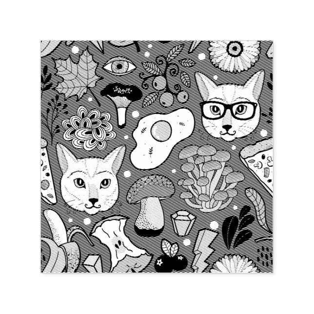 Sello Automático Gato y huevo en rojo (Diseño)