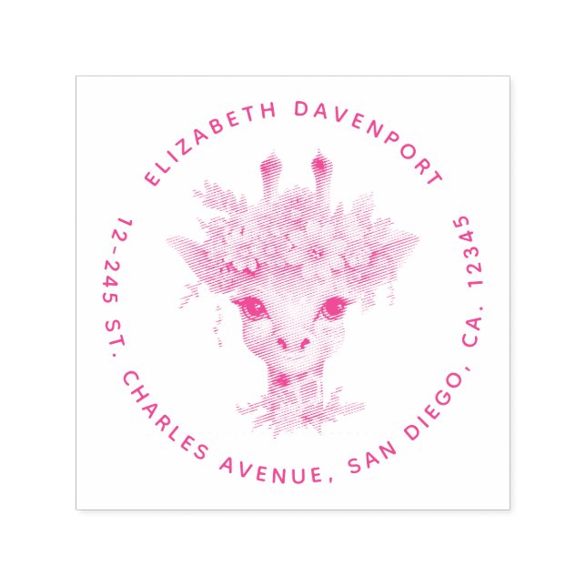 Sello Automático Giraffe cutánea con corona floral (Diseño)